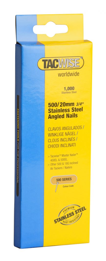 20mm 18g 500 Series Stainless Steel Angled Brad Nails (1000)